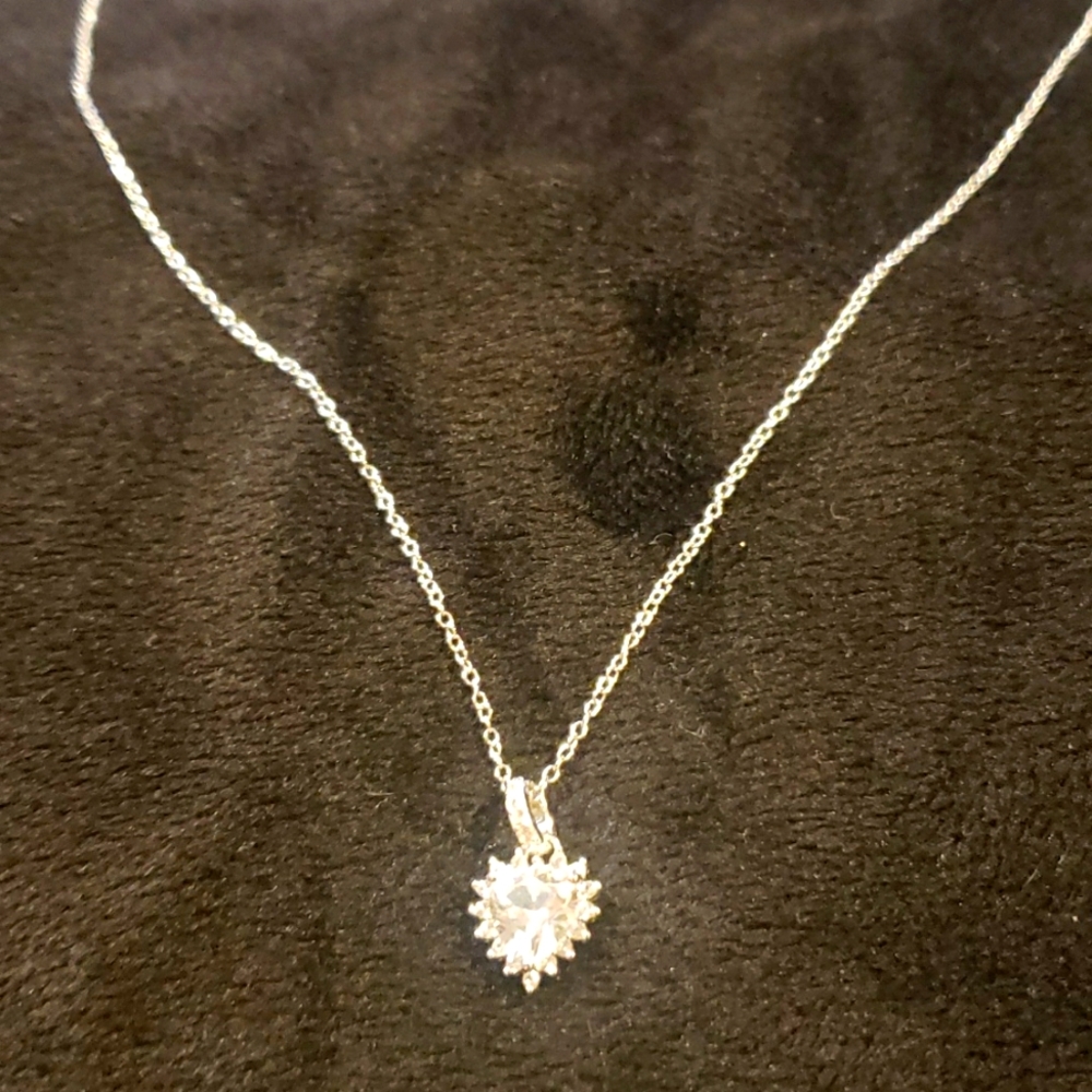 White Sapphire sterling silver heart pendent necklace